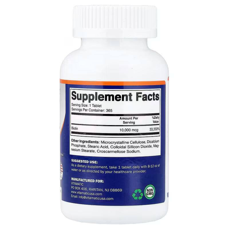 BIOTIN 10,000 MCG 365 TABLETS BY VITAMATIC