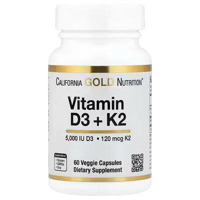 California Gold Nutrition, Vitamin D3 + K2, 60 Veg Capsules