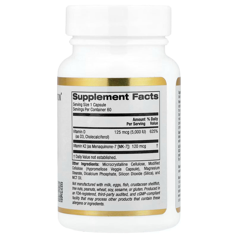 California Gold Nutrition, Vitamin D3 + K2, 60 Veg Capsules