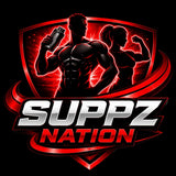 Logo for Suppz Nation featuring silhouettes of a man and woman holding supplements.